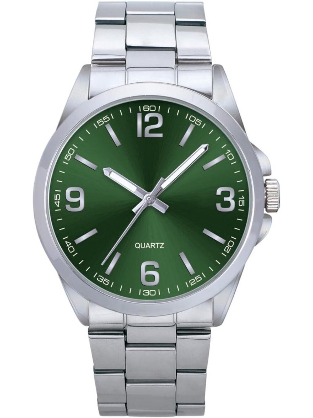 Men's Silver And Green Analog Stainless Steel Case Arabic Numerals Classic Watch